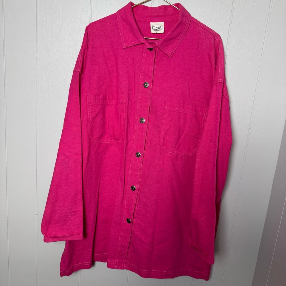 LA SEAT COVERS Women's VINTAGE Blouse Shacket 100% COTTON Pink Size XL
